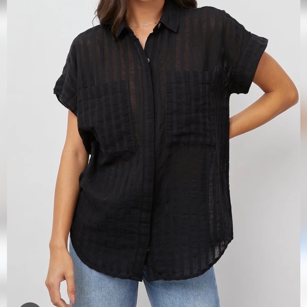 Rails Black Sheer Button-Down Cito Top